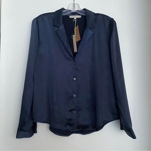 BNWT Monk & Lou Navy Satin Blouse in Size Small
